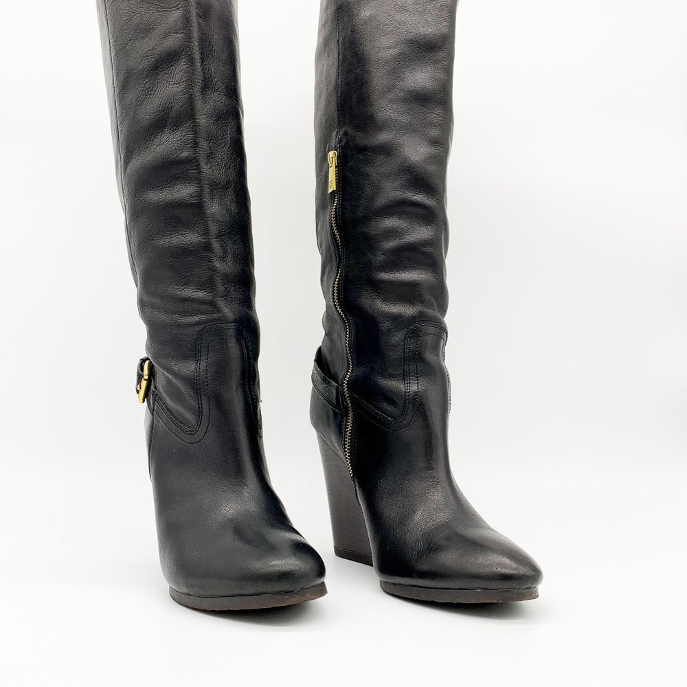COACH Dorthy Wedge Boots Black Leather Round Toe - Picture 4 of 13